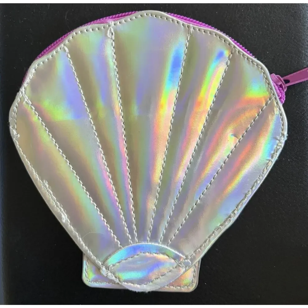 Tokidoki Mermicorno Coin Purse Zipper Shell Shiny Iridescent Metallic Silver